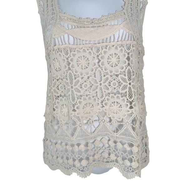 American Rag Womens Cream Crochet Tank Top Medium Boho‎ Festival Beach Cover Up - Picture 8 of 16